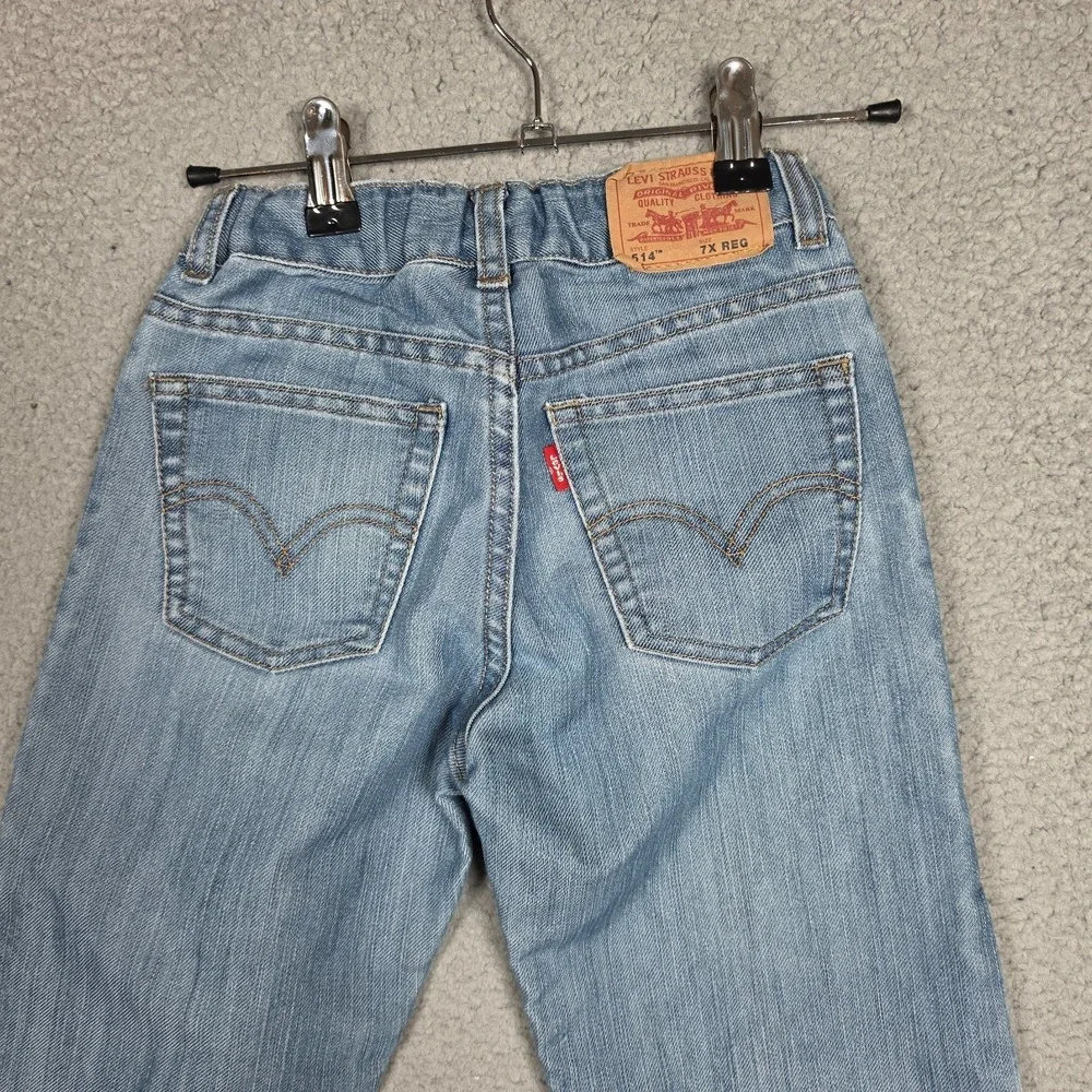 Levis Jeans Boys Size 7X Reg Light Wash 514 Slim Straight Lightweight Adjustable